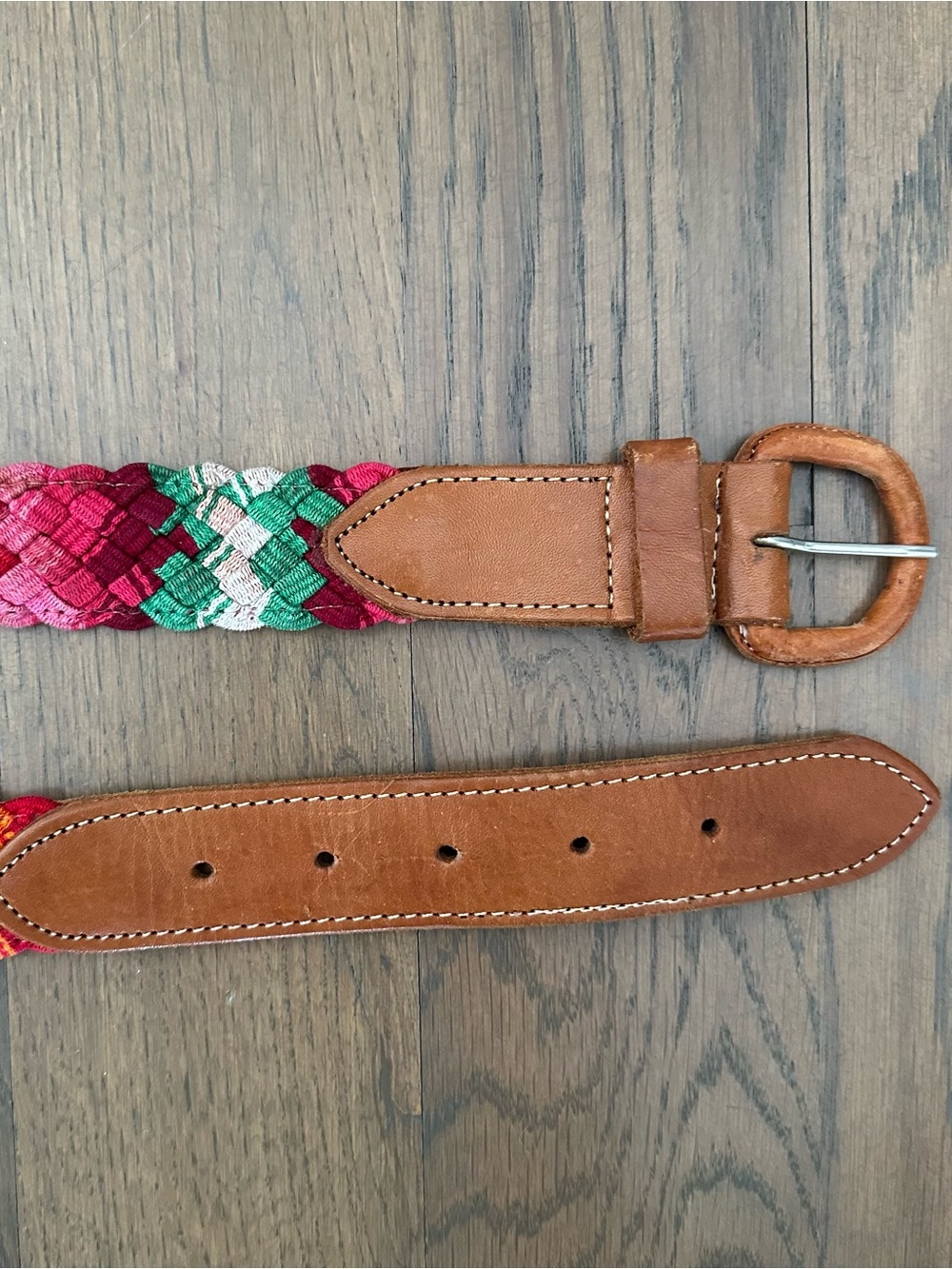 Anthropologie Vintage Braided Fabric Leather Belt Multicolor and Brown 32 / M